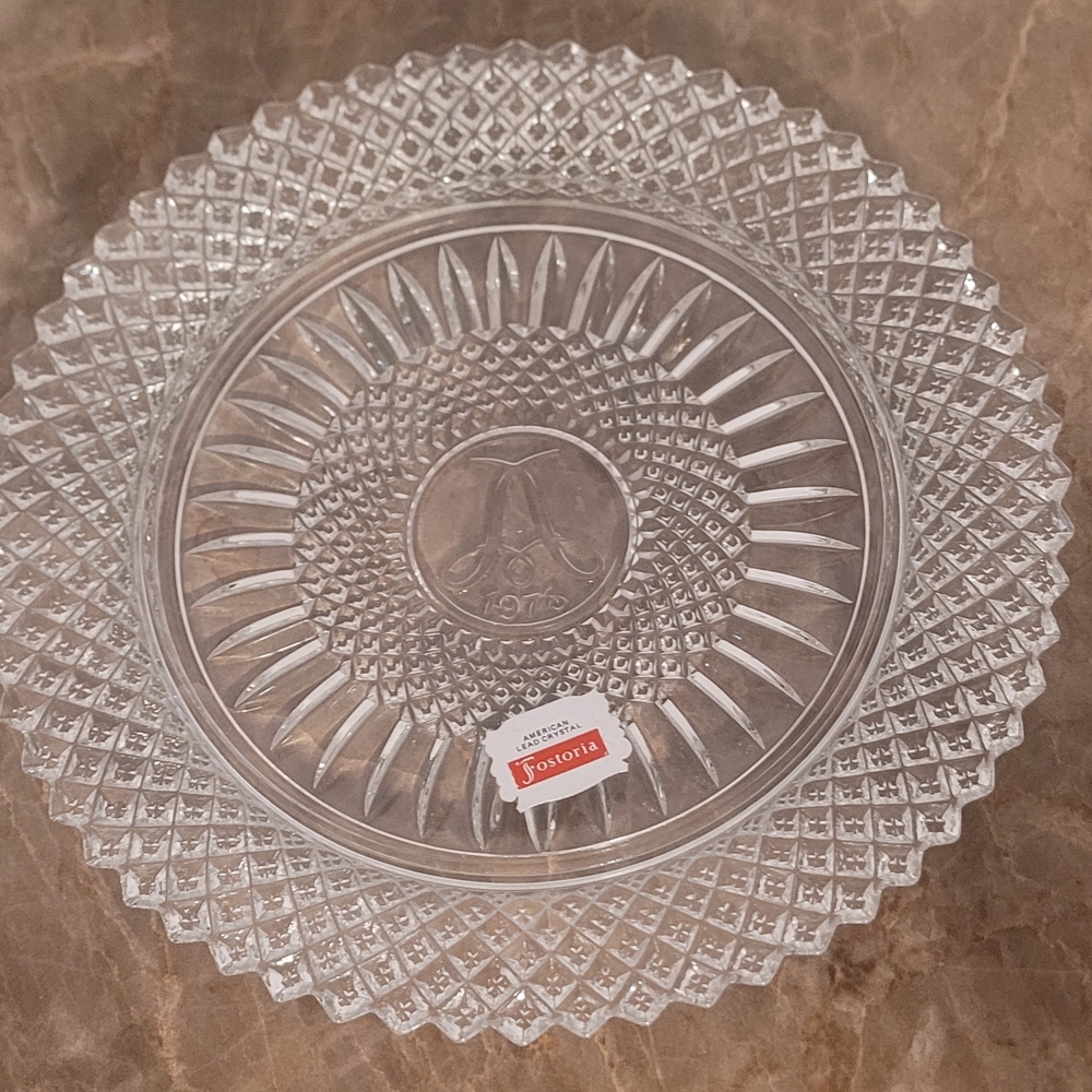 Vintage- 1978 AVON 92nd Anniversary Fostoria Lead Crystal Plate- New w/Box